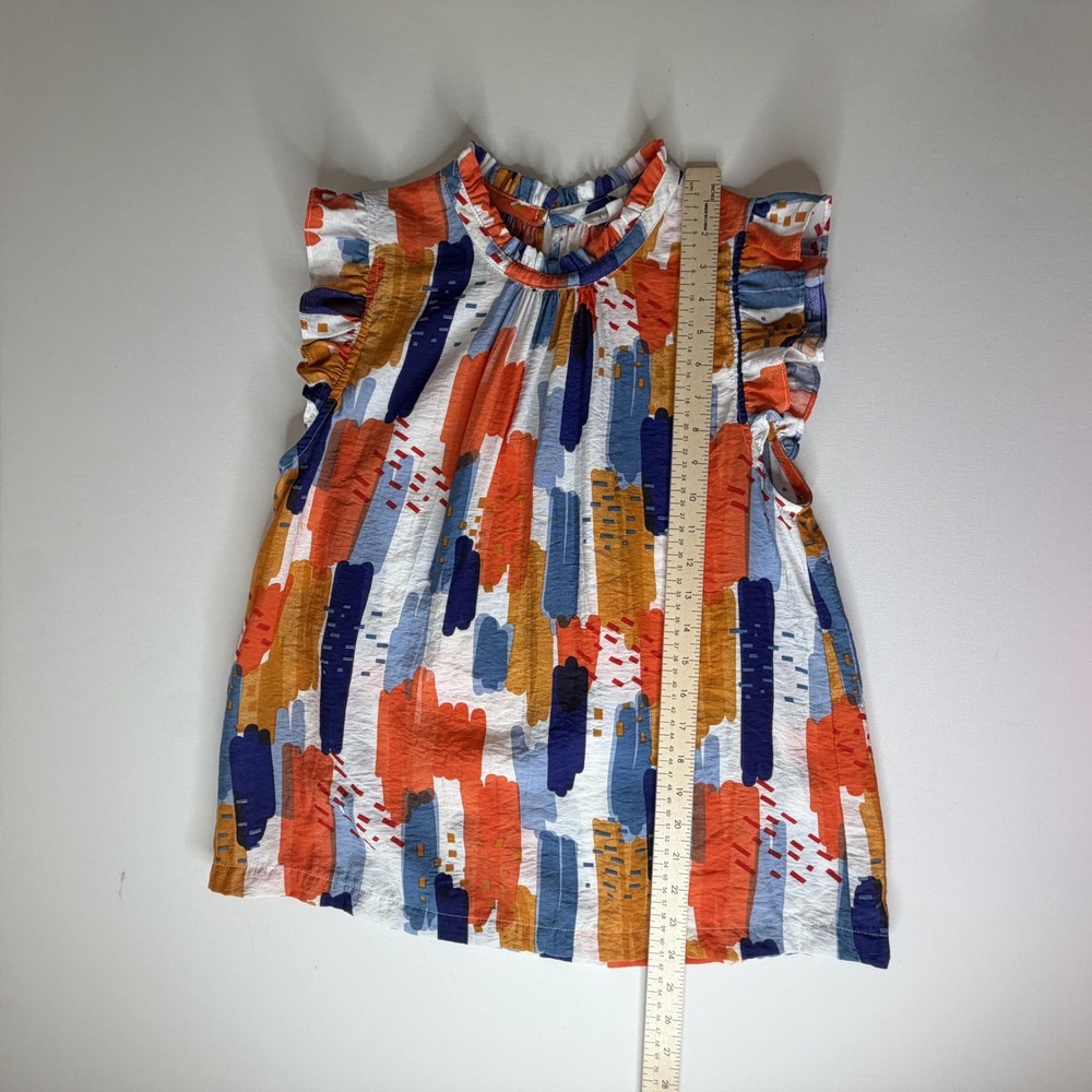 THML Abstract Brushstroke Ruffle Sleeveless Top Medium Multicolor Bright Artsy - Picture 8 of 9